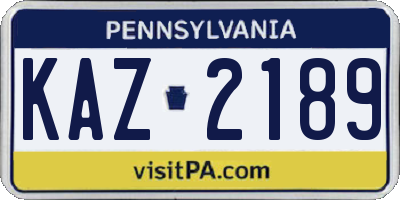 PA license plate KAZ2189