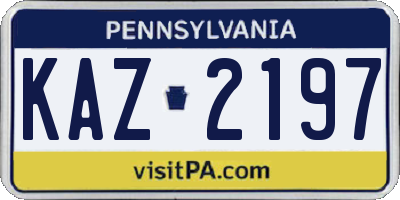 PA license plate KAZ2197