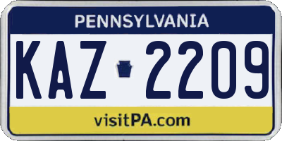 PA license plate KAZ2209