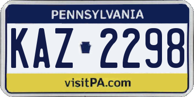 PA license plate KAZ2298