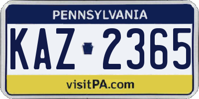PA license plate KAZ2365