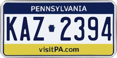 PA license plate KAZ2394