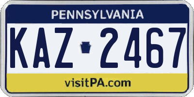 PA license plate KAZ2467