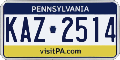 PA license plate KAZ2514