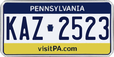 PA license plate KAZ2523