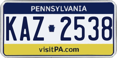 PA license plate KAZ2538
