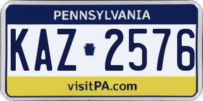 PA license plate KAZ2576
