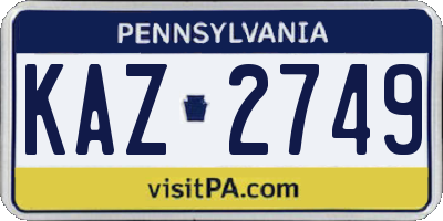 PA license plate KAZ2749