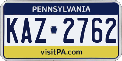 PA license plate KAZ2762