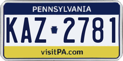 PA license plate KAZ2781