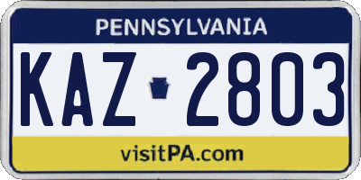 PA license plate KAZ2803