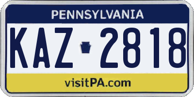 PA license plate KAZ2818