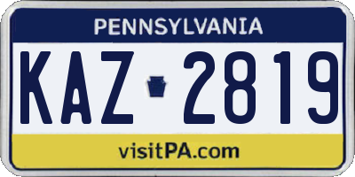 PA license plate KAZ2819