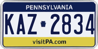 PA license plate KAZ2834