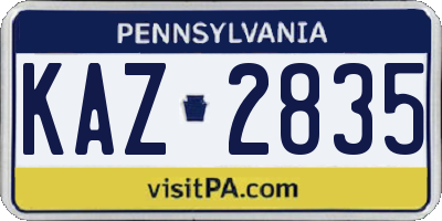 PA license plate KAZ2835