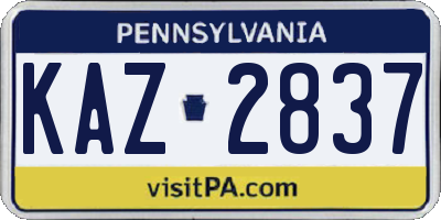 PA license plate KAZ2837