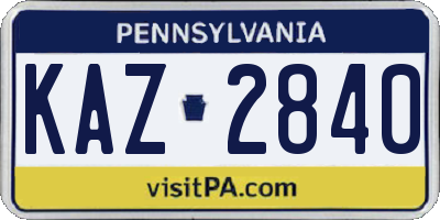 PA license plate KAZ2840
