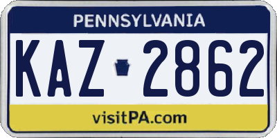 PA license plate KAZ2862