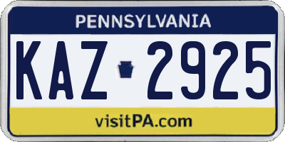 PA license plate KAZ2925