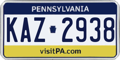 PA license plate KAZ2938