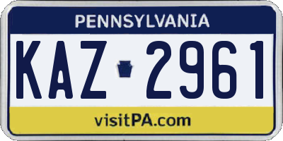PA license plate KAZ2961