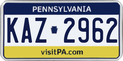 PA license plate KAZ2962