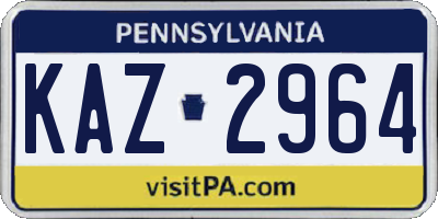 PA license plate KAZ2964