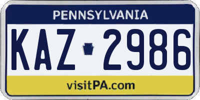 PA license plate KAZ2986