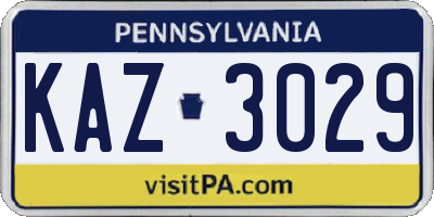 PA license plate KAZ3029