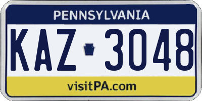 PA license plate KAZ3048