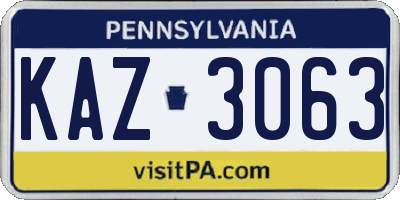 PA license plate KAZ3063