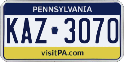 PA license plate KAZ3070