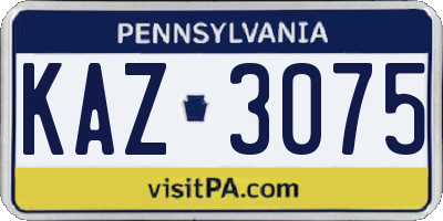 PA license plate KAZ3075