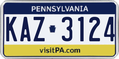 PA license plate KAZ3124