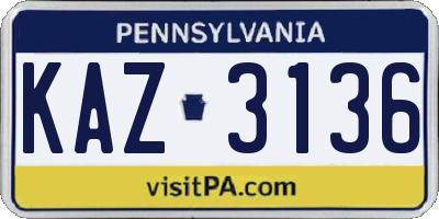 PA license plate KAZ3136