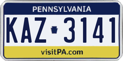 PA license plate KAZ3141
