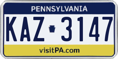 PA license plate KAZ3147