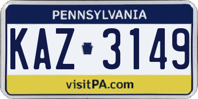 PA license plate KAZ3149