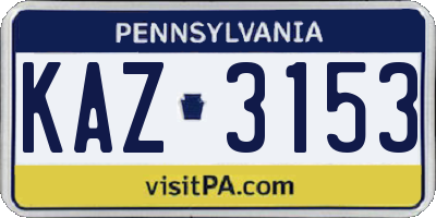 PA license plate KAZ3153