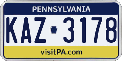 PA license plate KAZ3178