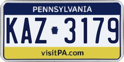PA license plate KAZ3179