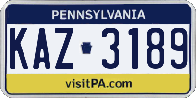 PA license plate KAZ3189