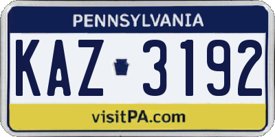 PA license plate KAZ3192