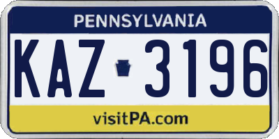 PA license plate KAZ3196