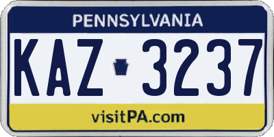 PA license plate KAZ3237