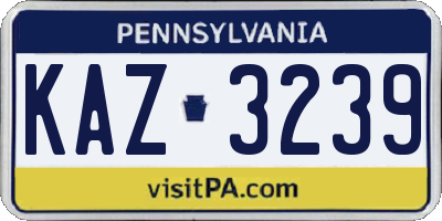 PA license plate KAZ3239