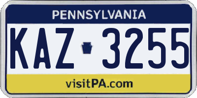 PA license plate KAZ3255