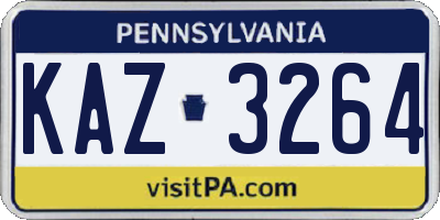 PA license plate KAZ3264