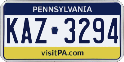 PA license plate KAZ3294