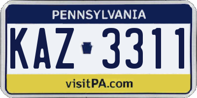 PA license plate KAZ3311